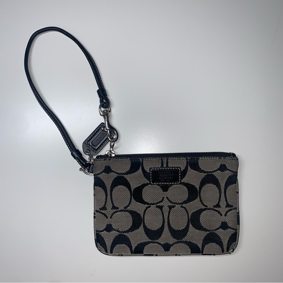Coach Wristlet Wallet Signature‎ C Jaquard Print Classic Mini Bag Black Logo - Picture 2 of 9